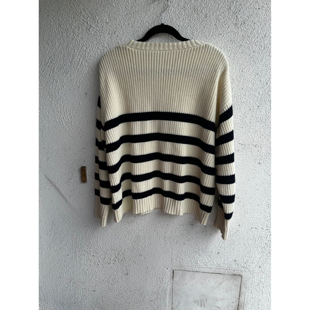 Denimist Montauk NY Striped Sailor Sweater ECRU NAVY STRIPE 100 Cotton Size L - Picture 5 of 5